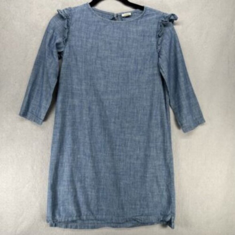 Crewcuts Dress Girls Size 12 Chambray Flutter-Shoulder Ruffle Long Sleeve Cotton